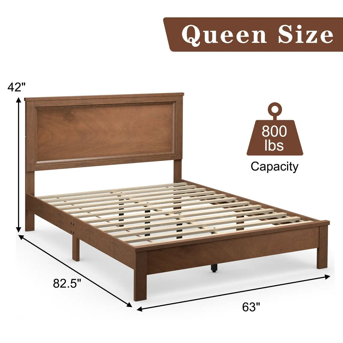 Queen Size Bed Frame Platform Slat High Headboard Bedroom with Rubber Wood Leg, photo 4 of 10