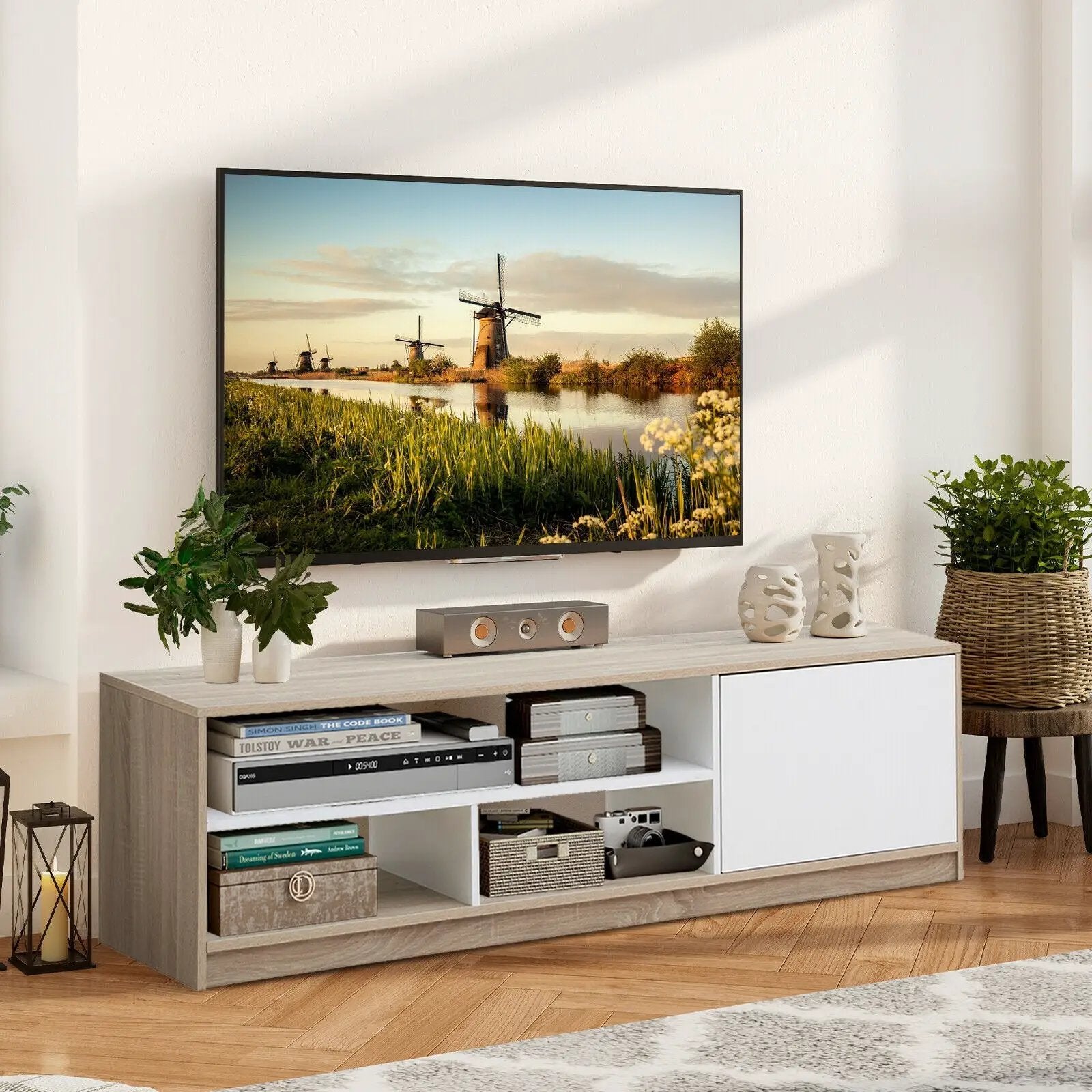 63 Inch TV Stand with Push-to-Open Door Cabinet for TVs up to 75 Inch by DirectDeals