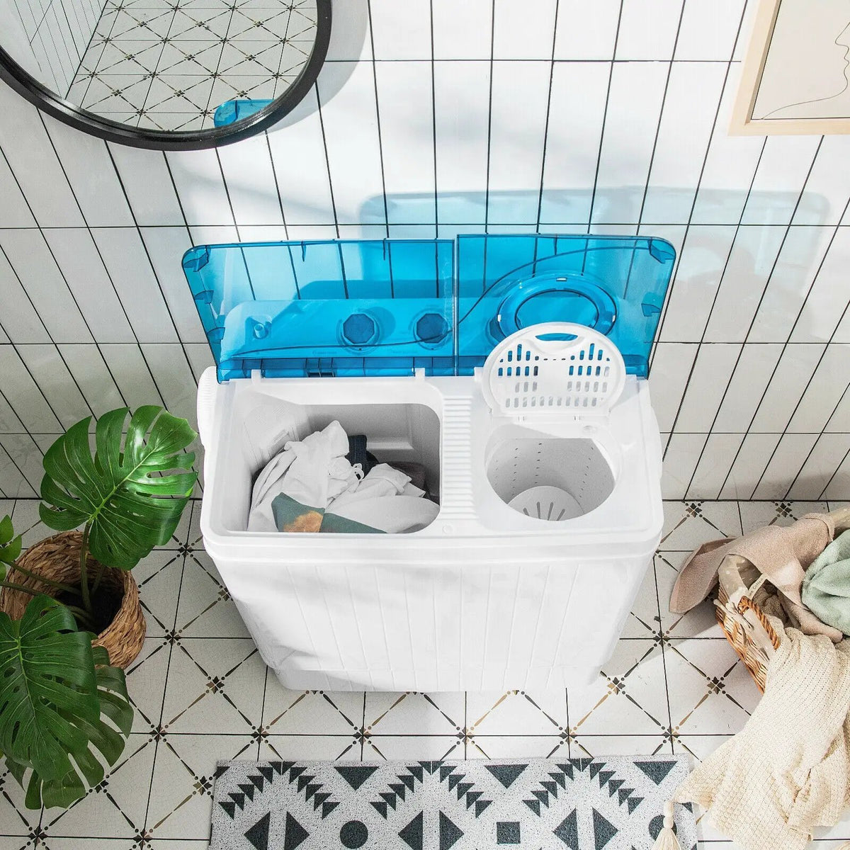 26 LBS Twin Tub Portable Washing Machine with Built-In Drain Pump-Gray, photo 2 of 10