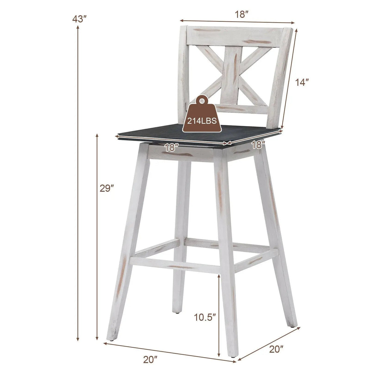 Set of 2 360-Degree Swivel Bar Stools for Home Restaurant, photo 7 of 16