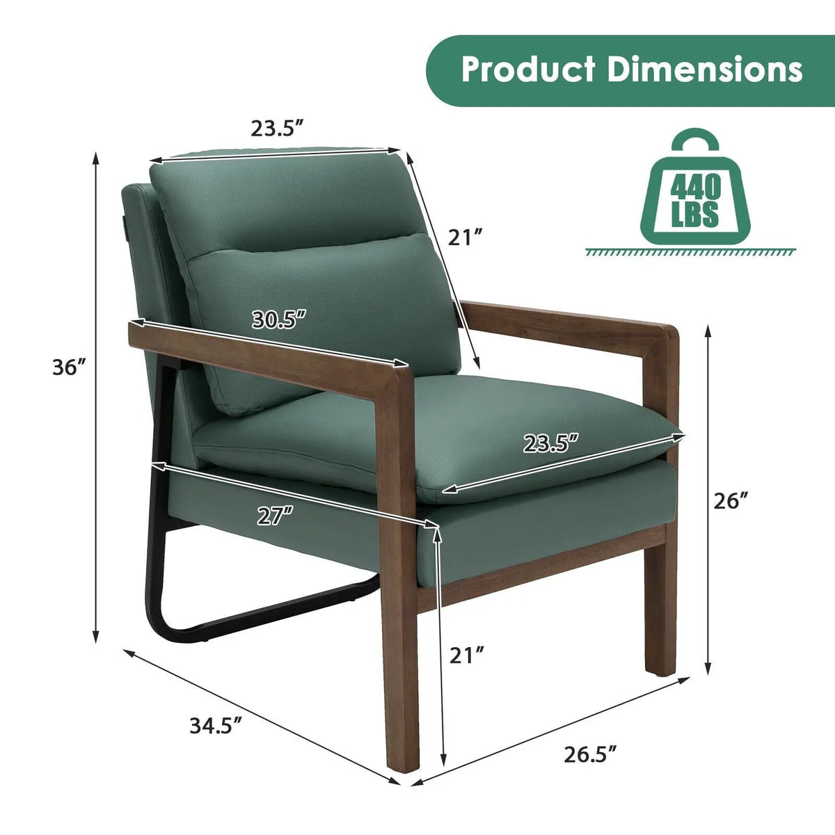 Single Sofa Chair with Extra-Thick Padded Backrest and Seat Cushion, photo 4 of 10