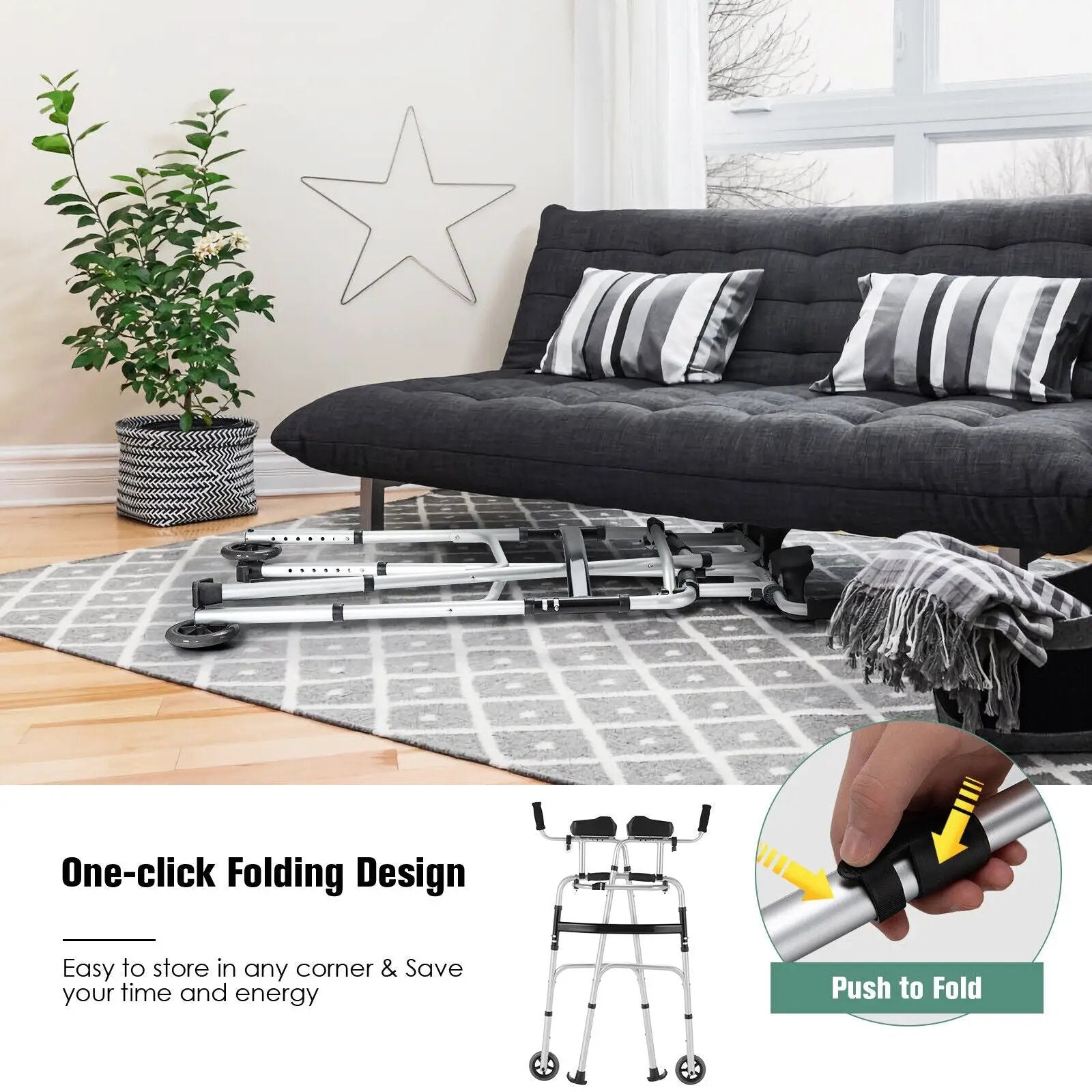 Height Adjustable Rolling Walker With Seat and Armrest Pad by DirectDeals