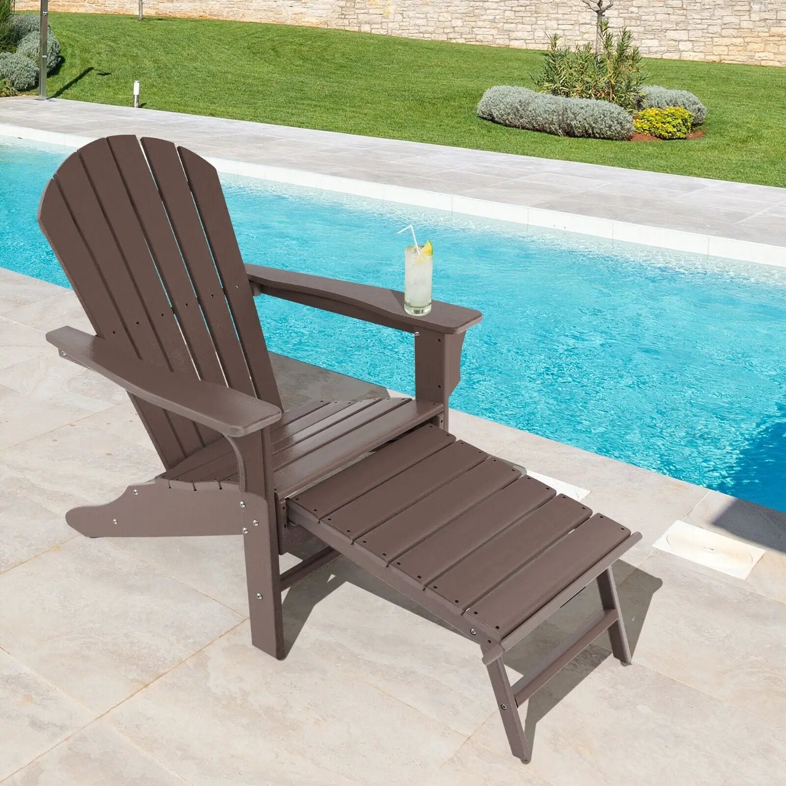 Patio HDPE Adirondack Chair with Retractable Ottoman by DirectDeals