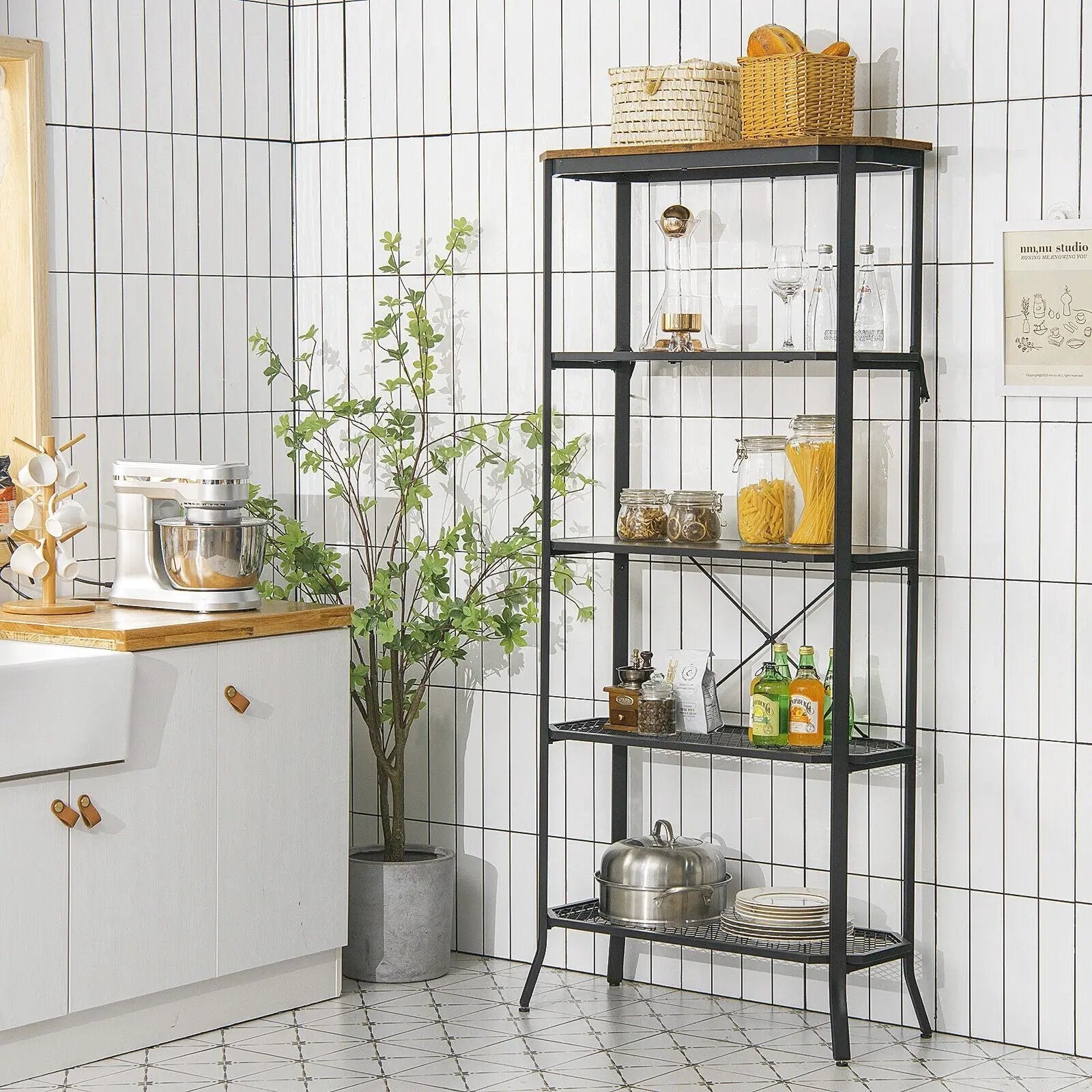 Industrial 5-Layer Bookshelf with Out-Stretched Legs-Rustic Brown by DirectDeals