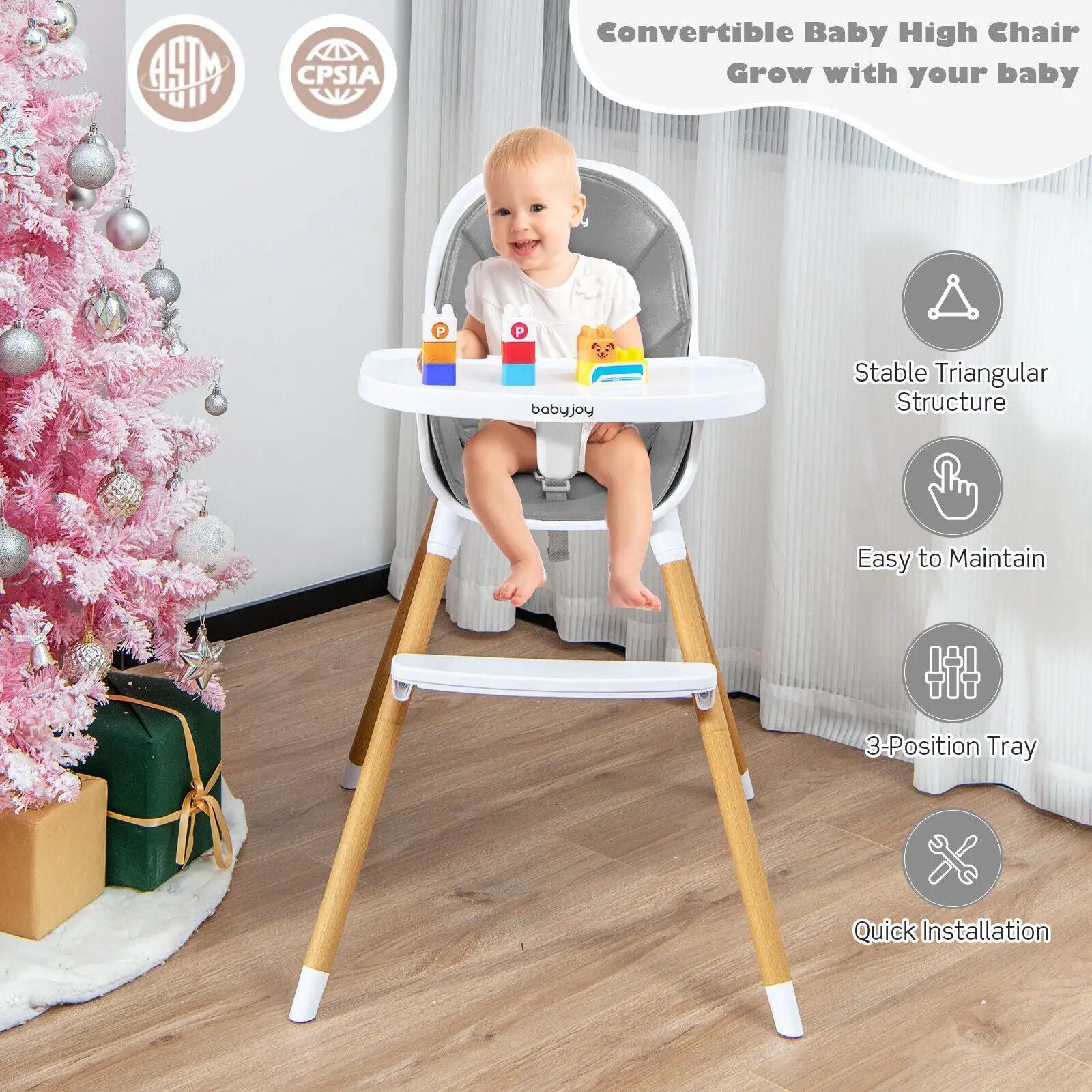 4-in-1 Convertible Baby High Chair Infant Feeding Chair with Adjustable Tray by DirectDeals