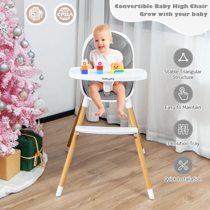 4-in-1 Convertible Baby High Chair Infant Feeding Chair with Adjustable Tray by DirectDeals