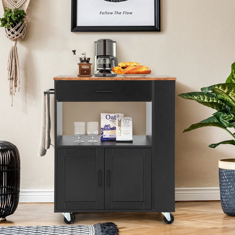 Rolling Kitchen Trolley with 3 Spice Racks Drawer and Open Shelf by DirectDeals