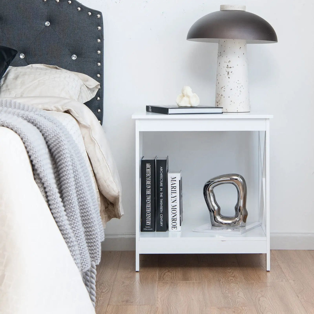 2-Tier Side Table with X-shape Design and 4 Solid Legs, photo 17 of 21