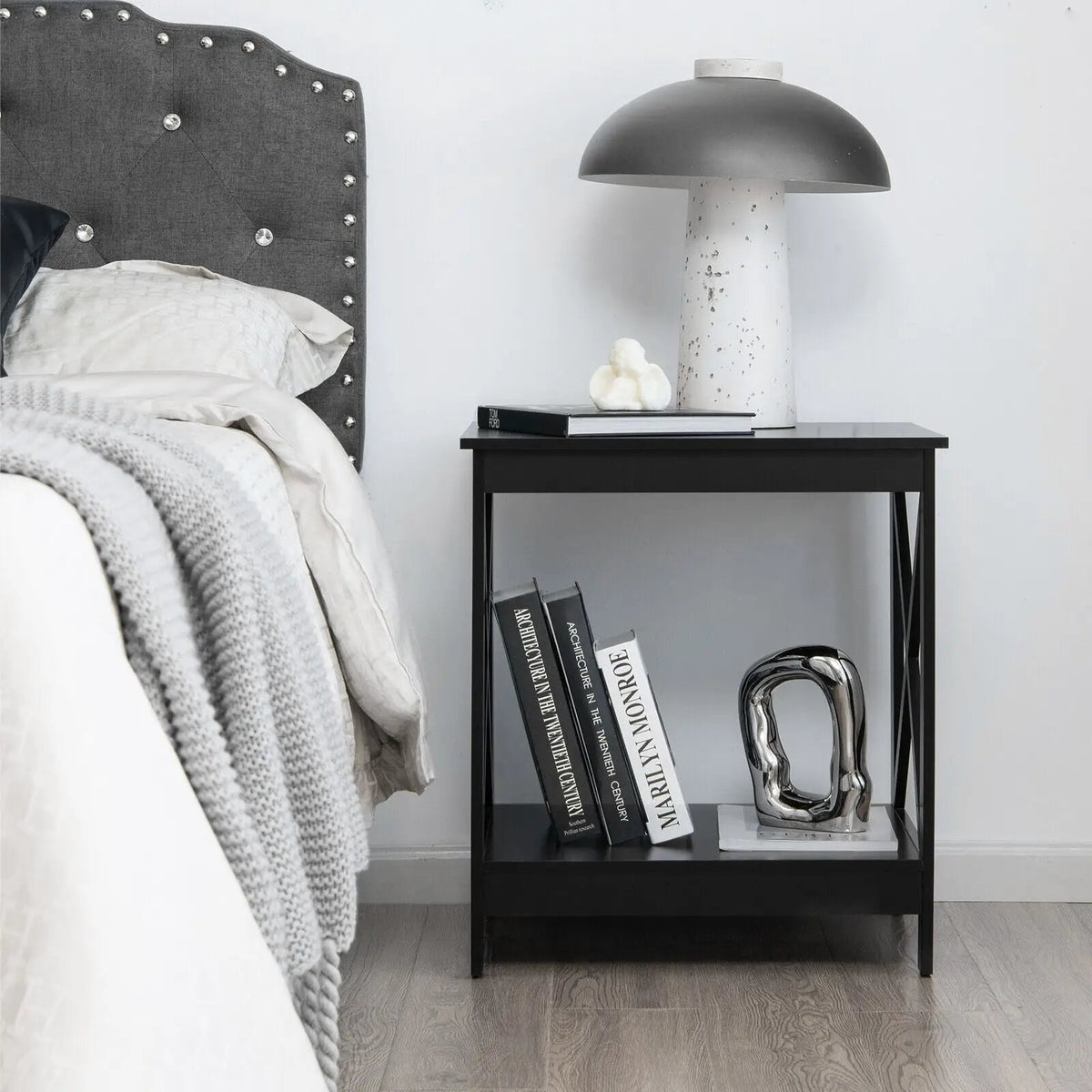 2-Tier Side Table with X-shape Design and 4 Solid Legs, photo 16 of 21