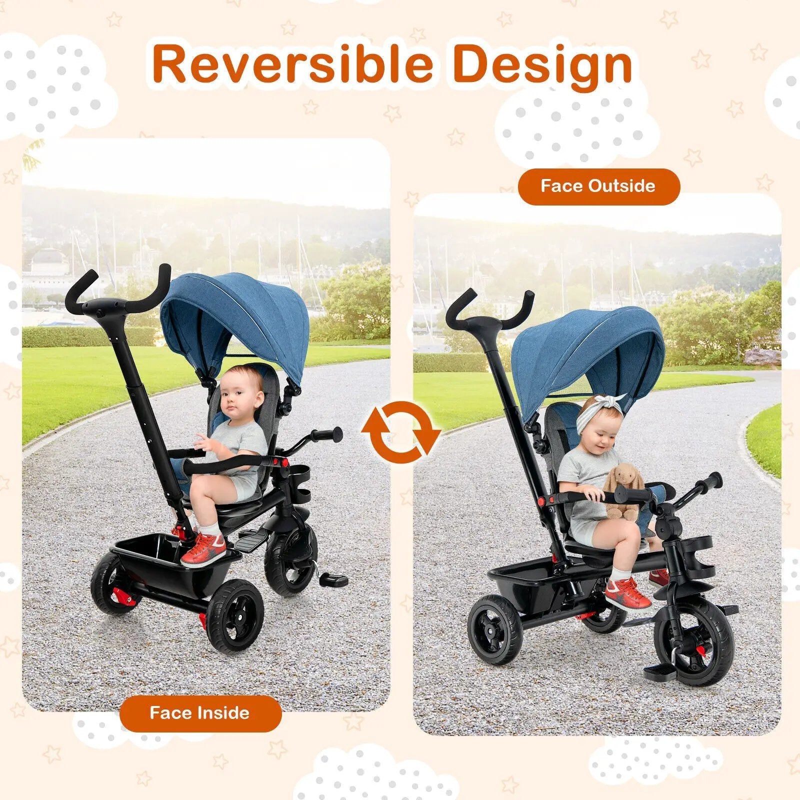 4-in-1 Baby Tricycle Toddler Trike with Convertible Seat by DirectDeals