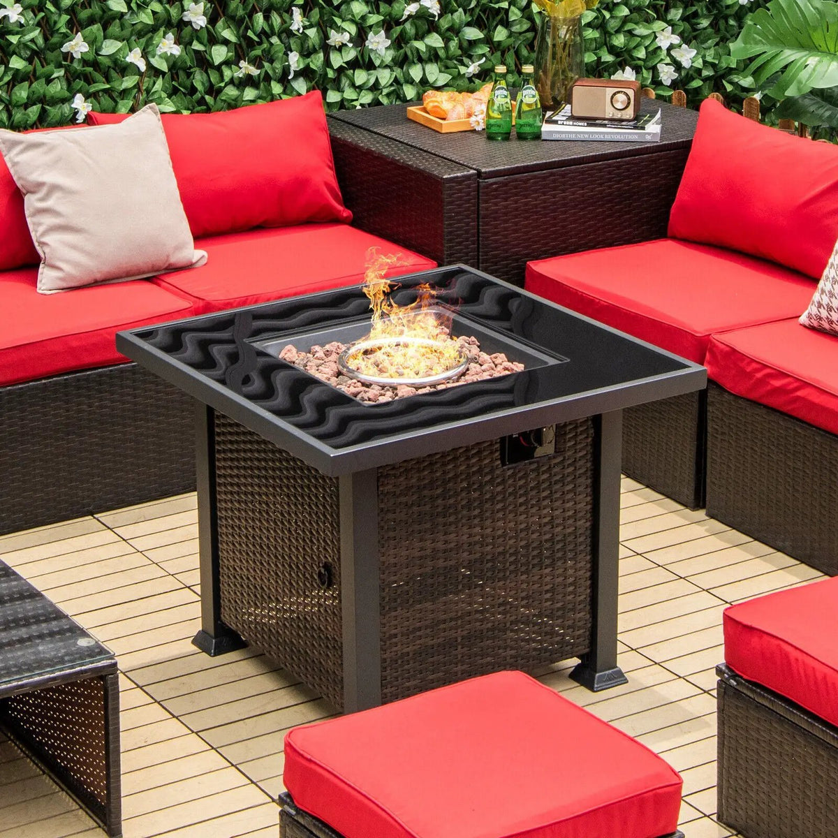 32 Inch Square Propane Fire Pit Table with Lava Rocks Cover, photo 12 of 16