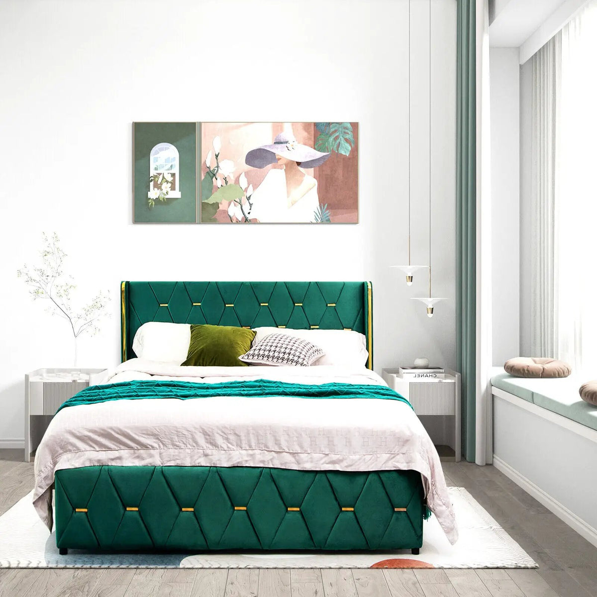 Queen/Full Size Upholstered Platform Bed Frame with Adjustable Headboard, photo 7 of 9