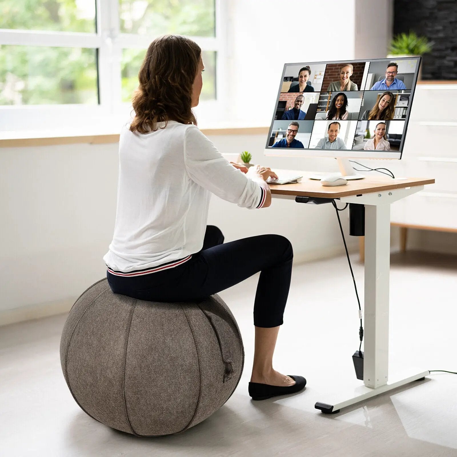 Yoga Sitting Ball with Felt Cover and Air Pump by DirectDeals
