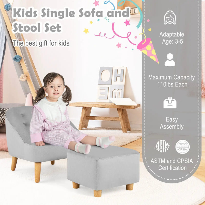 Soft Velvet Upholstered Kids Sofa Chair with Ottoman by DirectDeals