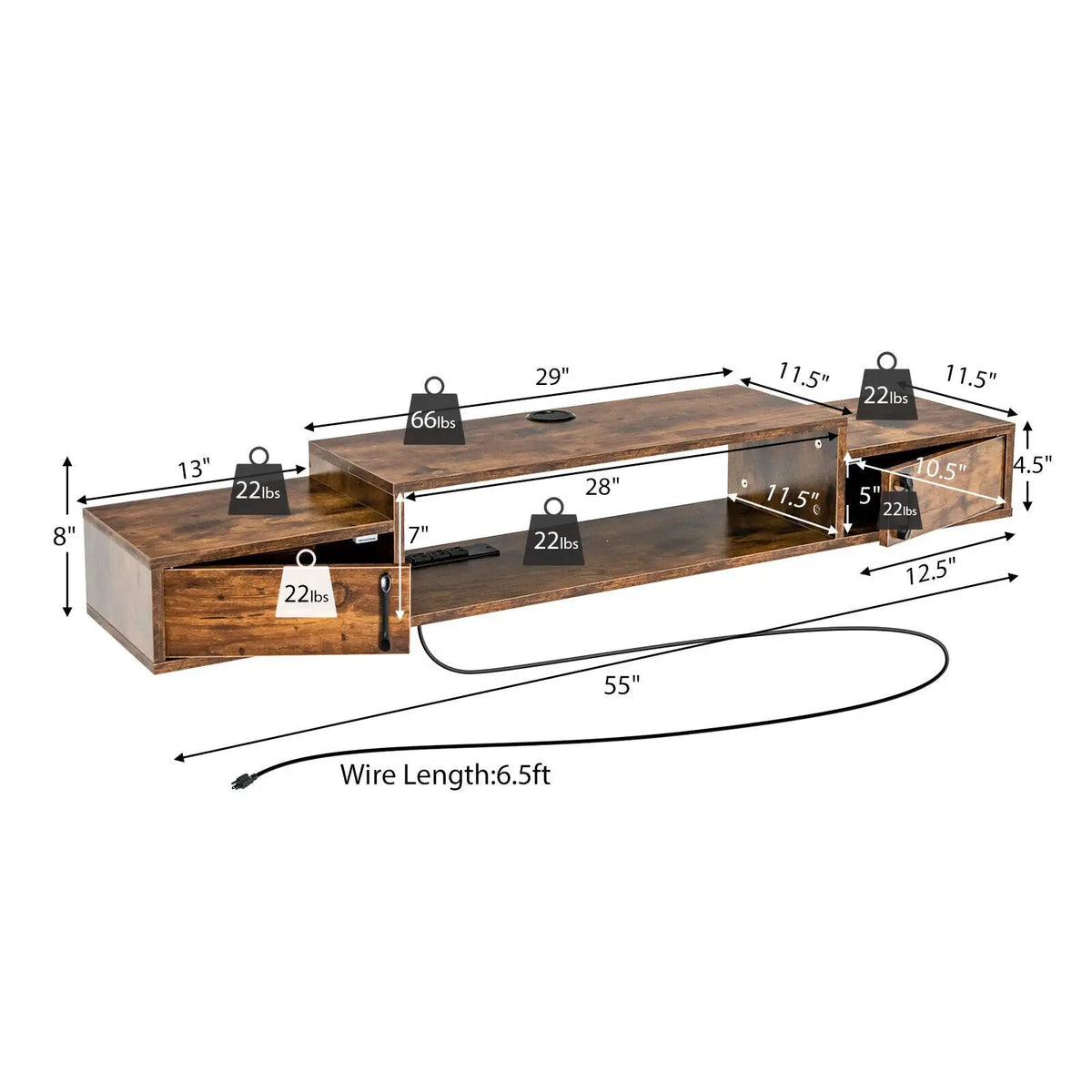 55 Inches Floating TV Stand with Power Outlet, photo 7 of 16