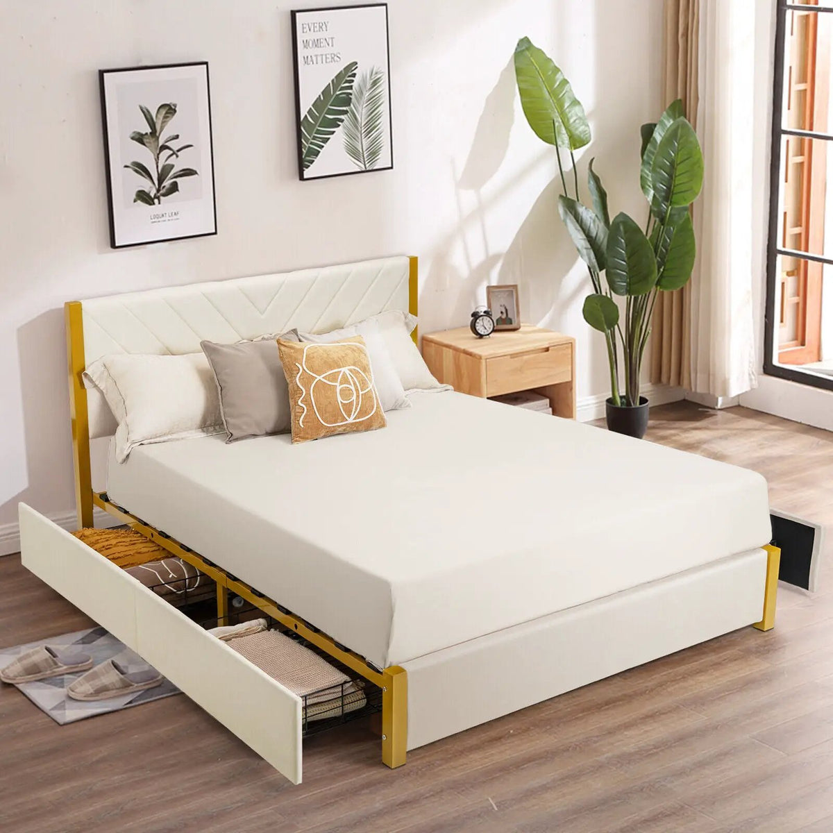 Full Size/Queen Size Upholstered Bed Frame with Adjustable Headboard and 4 Drawers, photo 14 of 16