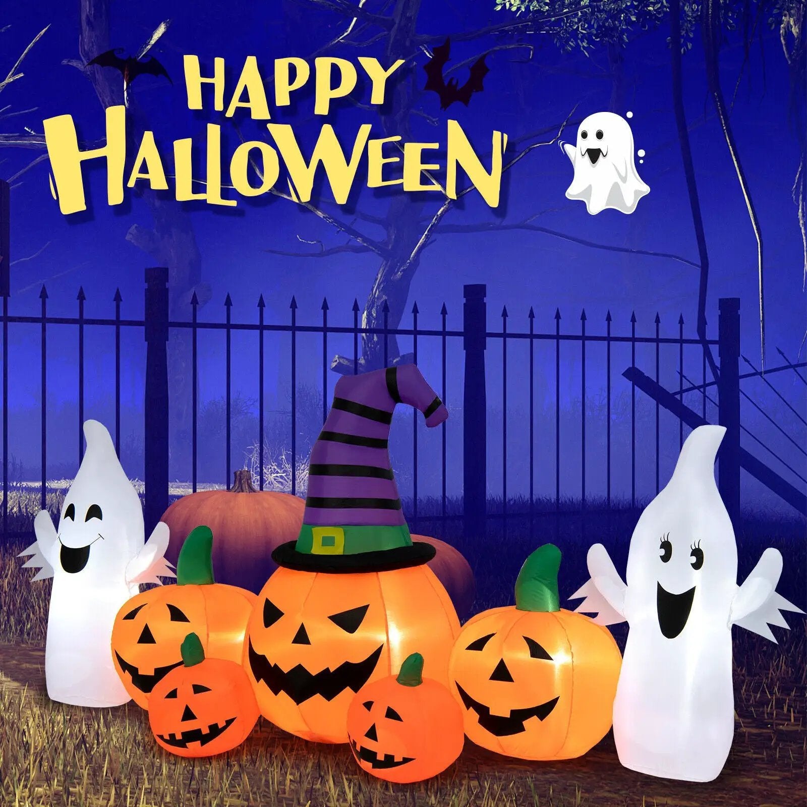 9 Feet Long Halloween Inflatable Pumpkins with 2 Ghosts by DirectDeals