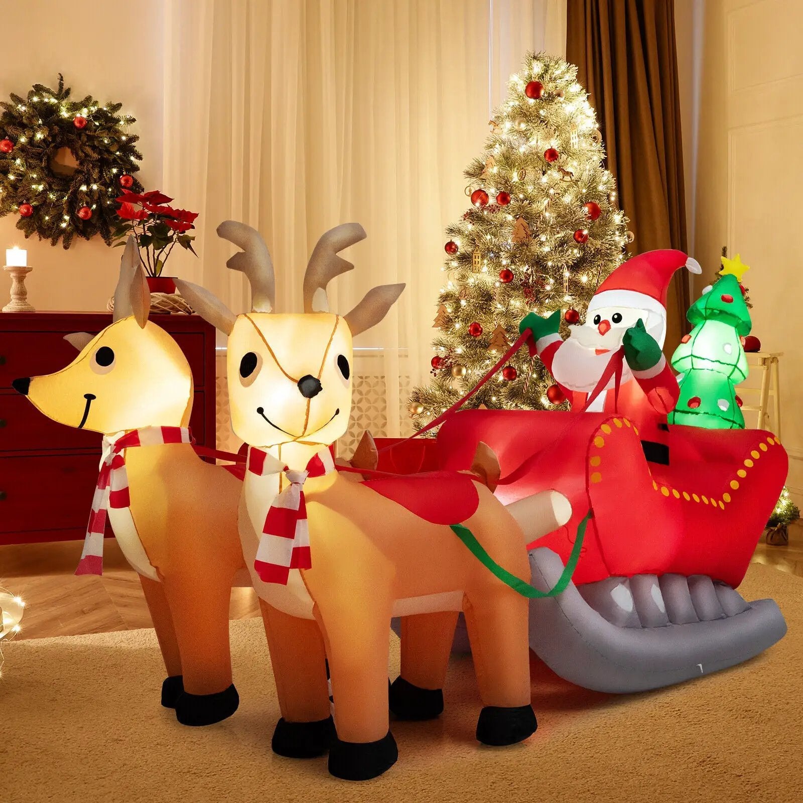 7.2 Feet Long Christmas Inflatable Santa Rides Sled with LED Lights by DirectDeals
