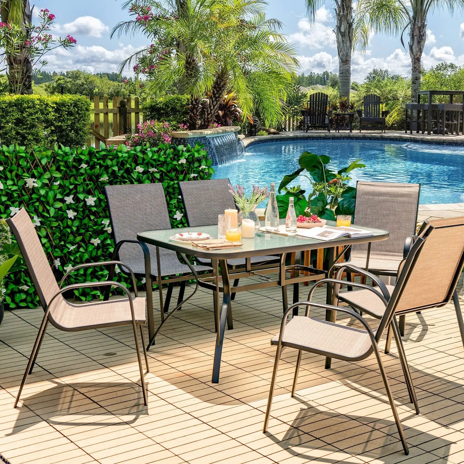 7-Piece Patio Dining Set with 6 Stackable Chairs by DirectDeals