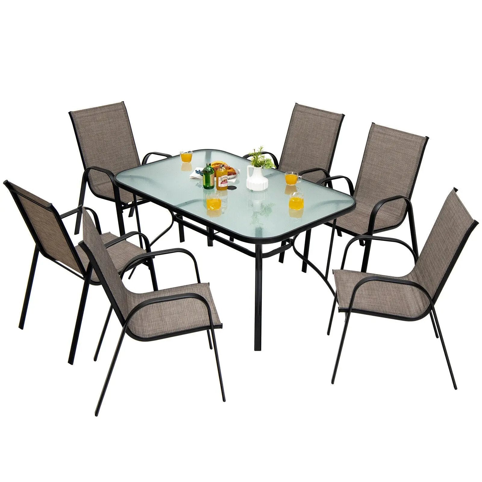 55 x 35 Inch Patio Dining Rectangle Tempered Glass Table with Umbrella Hole by DirectDeals