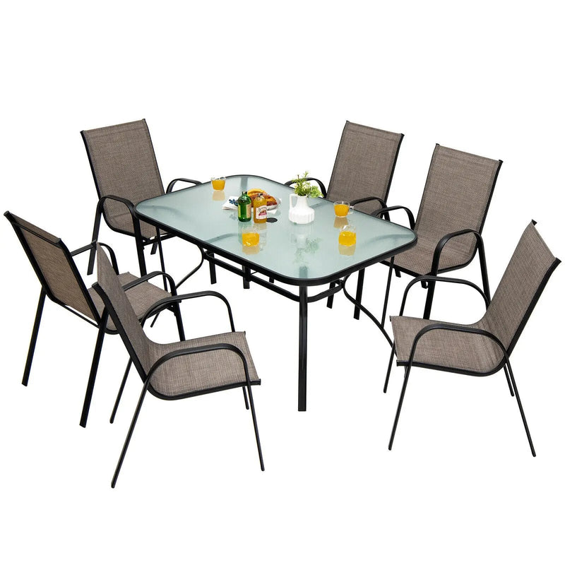 55 x 35 Inch Patio Dining Rectangle Tempered Glass Table with Umbrella Hole by DirectDeals