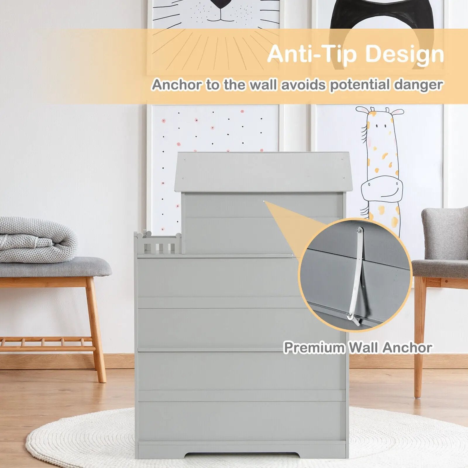 Kids Wooden Dollhouse Bookshelf with Anti-Tip Design and Storage Space by DirectDeals