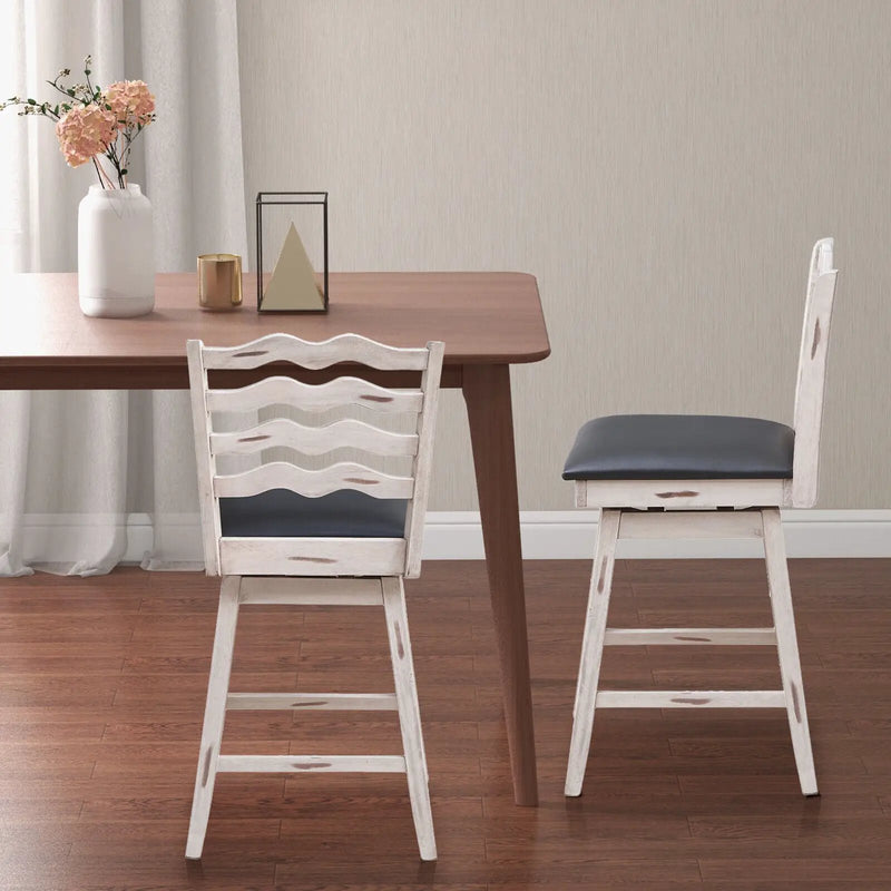 360° Swivel Bar Stools with Rubber Wood Frame and Ergonomic Backrest and Footrest by DirectDeals