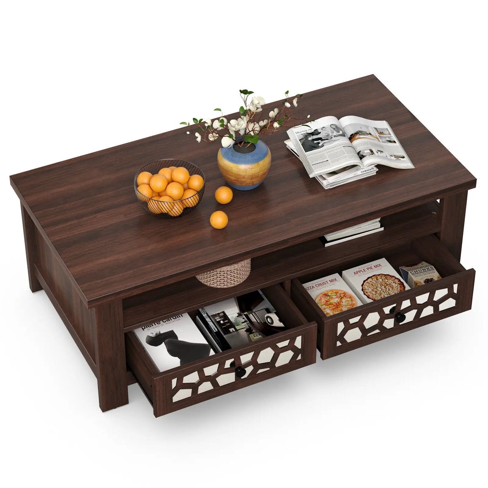 3-tier Coffee Table with 2 Drawers and 5 Support Legs by DirectDeals