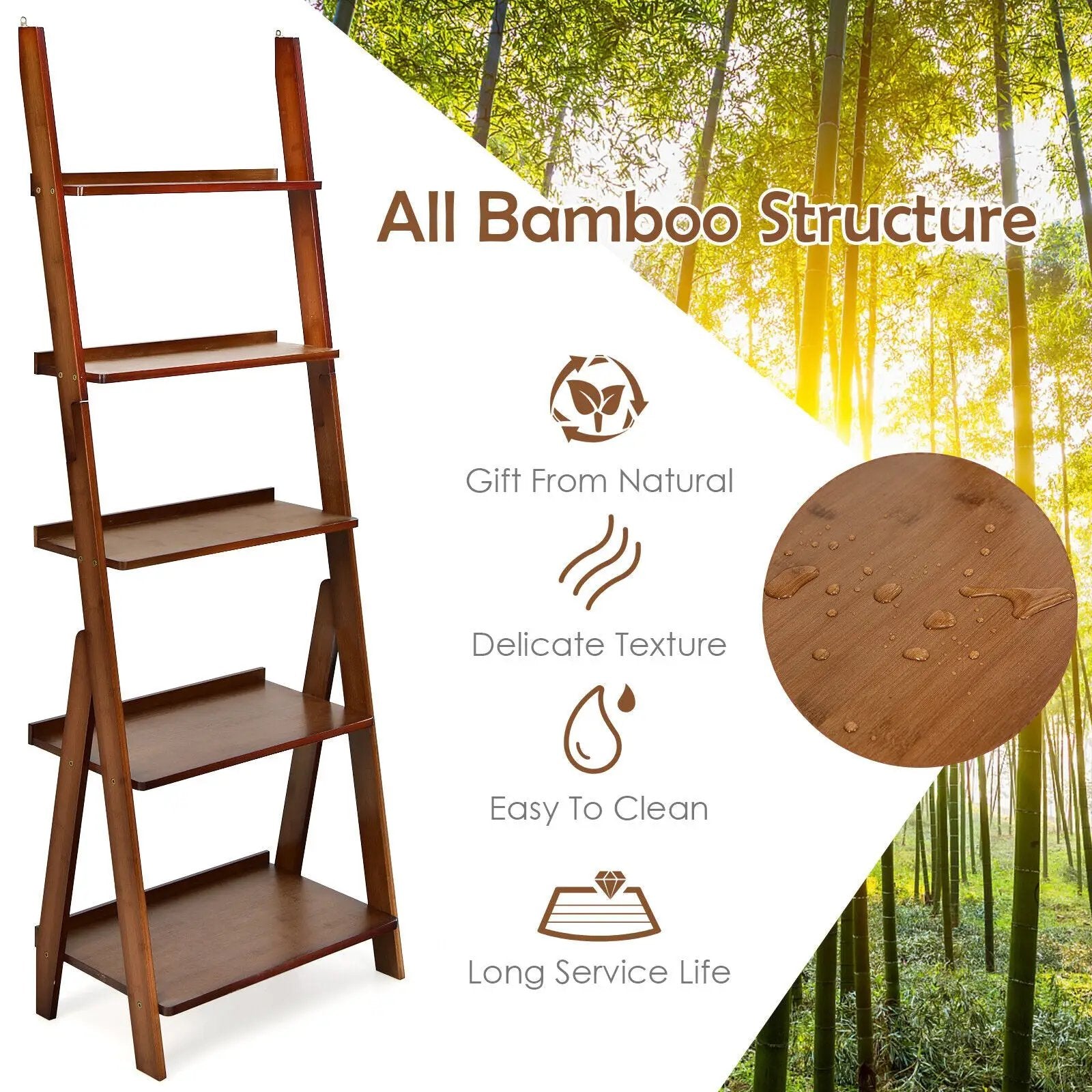 5-Tier Bamboo Ladder Shelf for Home Use by DirectDeals