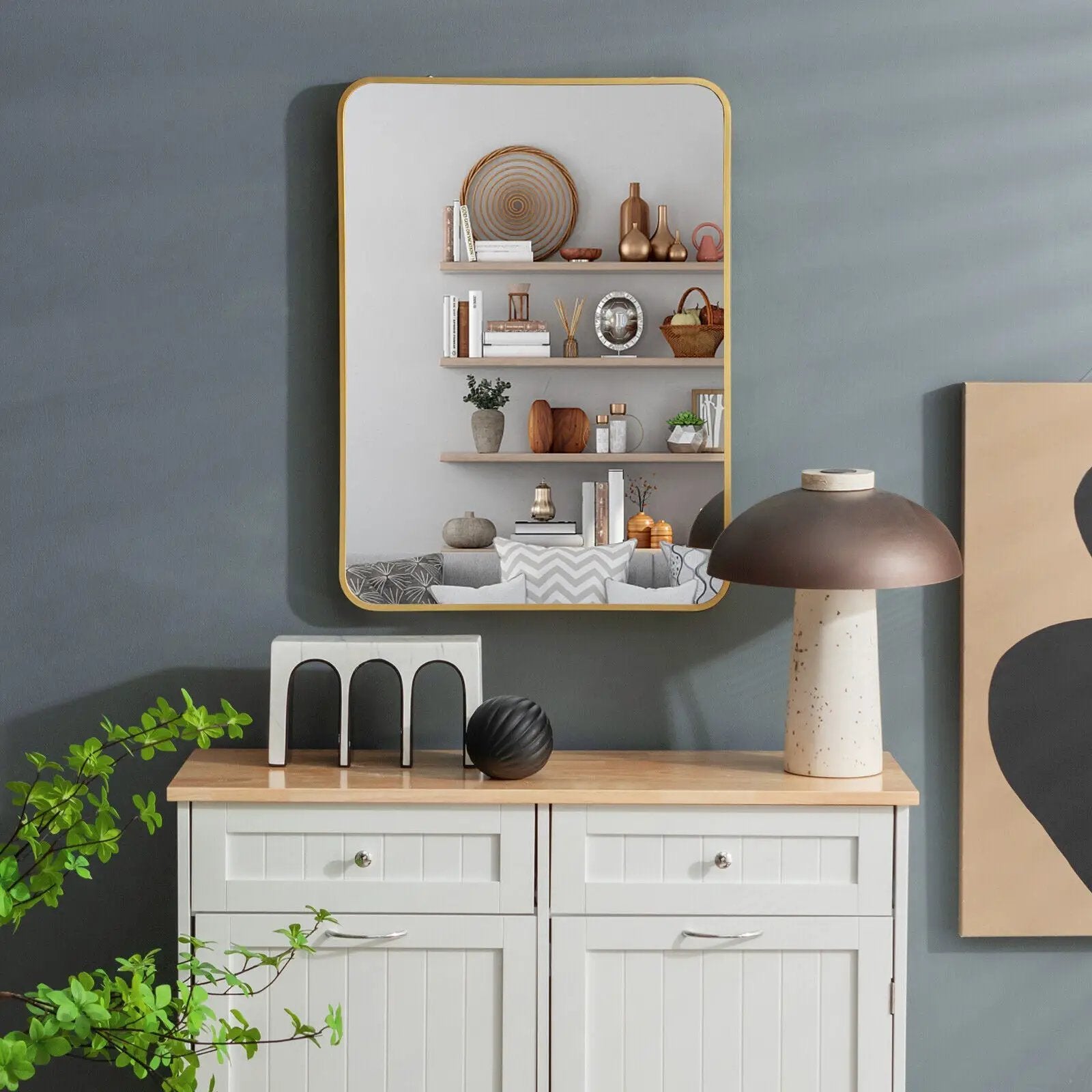 Metal Framed Bathroom Mirror with Rounded Corners by DirectDeals