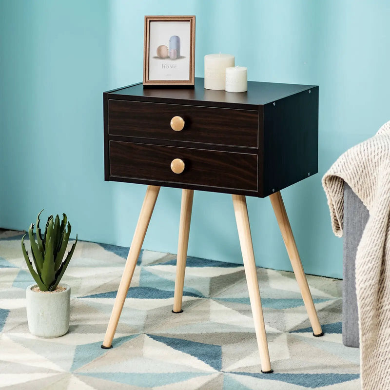 Modern Nightstand Bedside Table Mid Century with 2 Drawers-Natural by DirectDeals