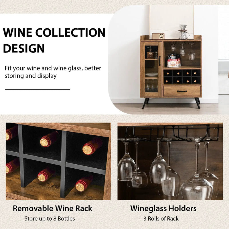 Buffet Sideboard with Removable Wine Rack and Glass Holder-Rustic Brown by DirectDeals