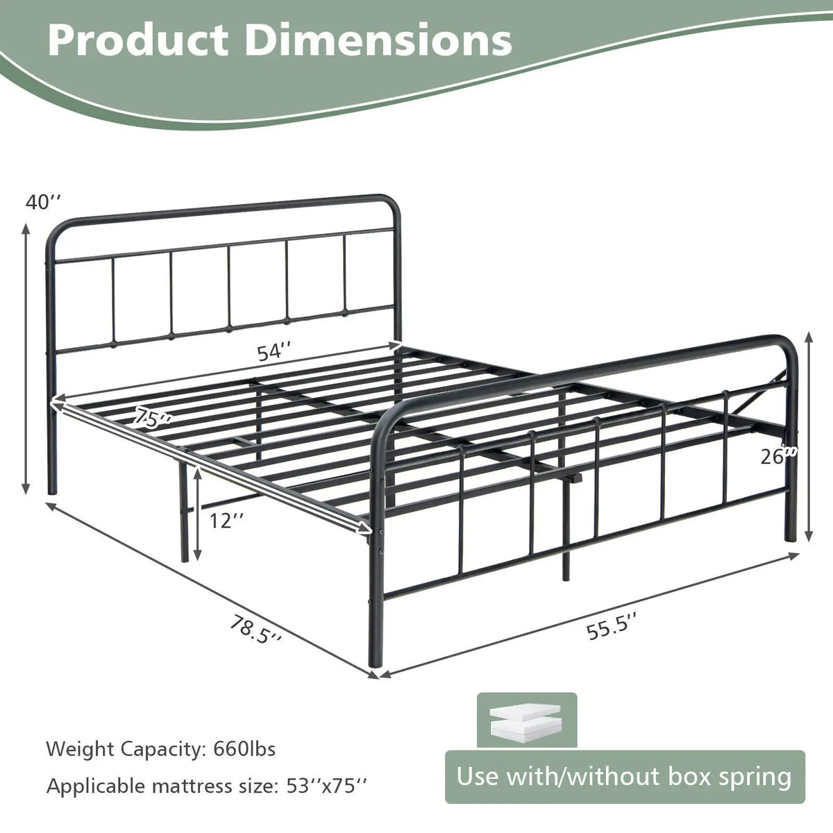 Heavy Duty Metal Platform Bed Frame with Headboard, photo 8 of 16