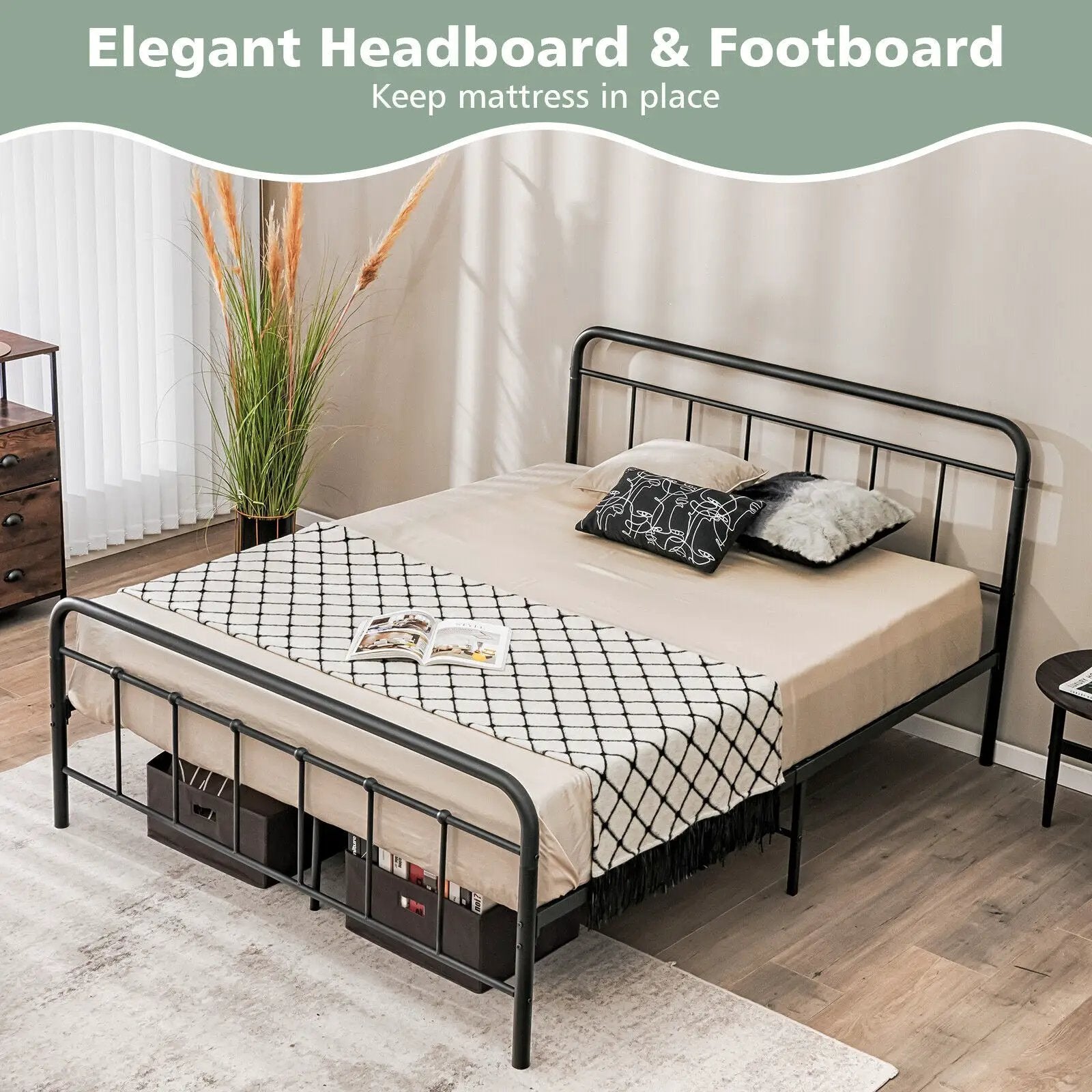 Heavy Duty Metal Platform Bed Frame with Headboard by DirectDeals