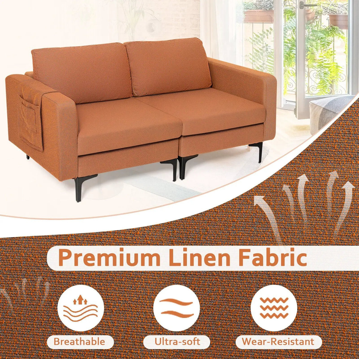 Modern Loveseat Sofa Couch with Side Storage Pocket and Sponged Padded Seat Cushions, photo 5 of 12