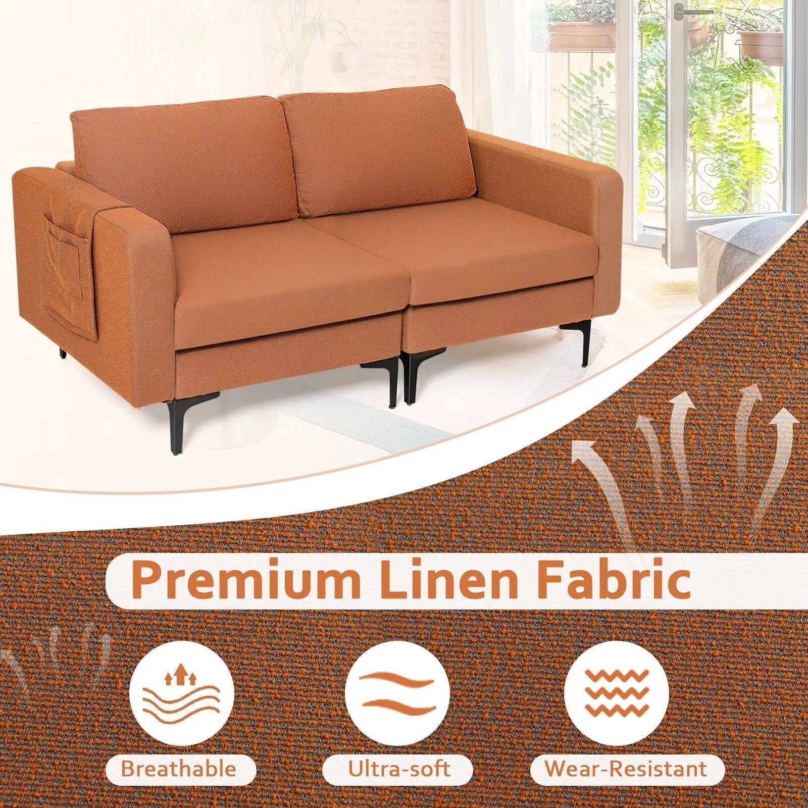 Modern Loveseat Sofa Couch with Side Storage Pocket and Sponged Padded Seat Cushions by DirectDeals