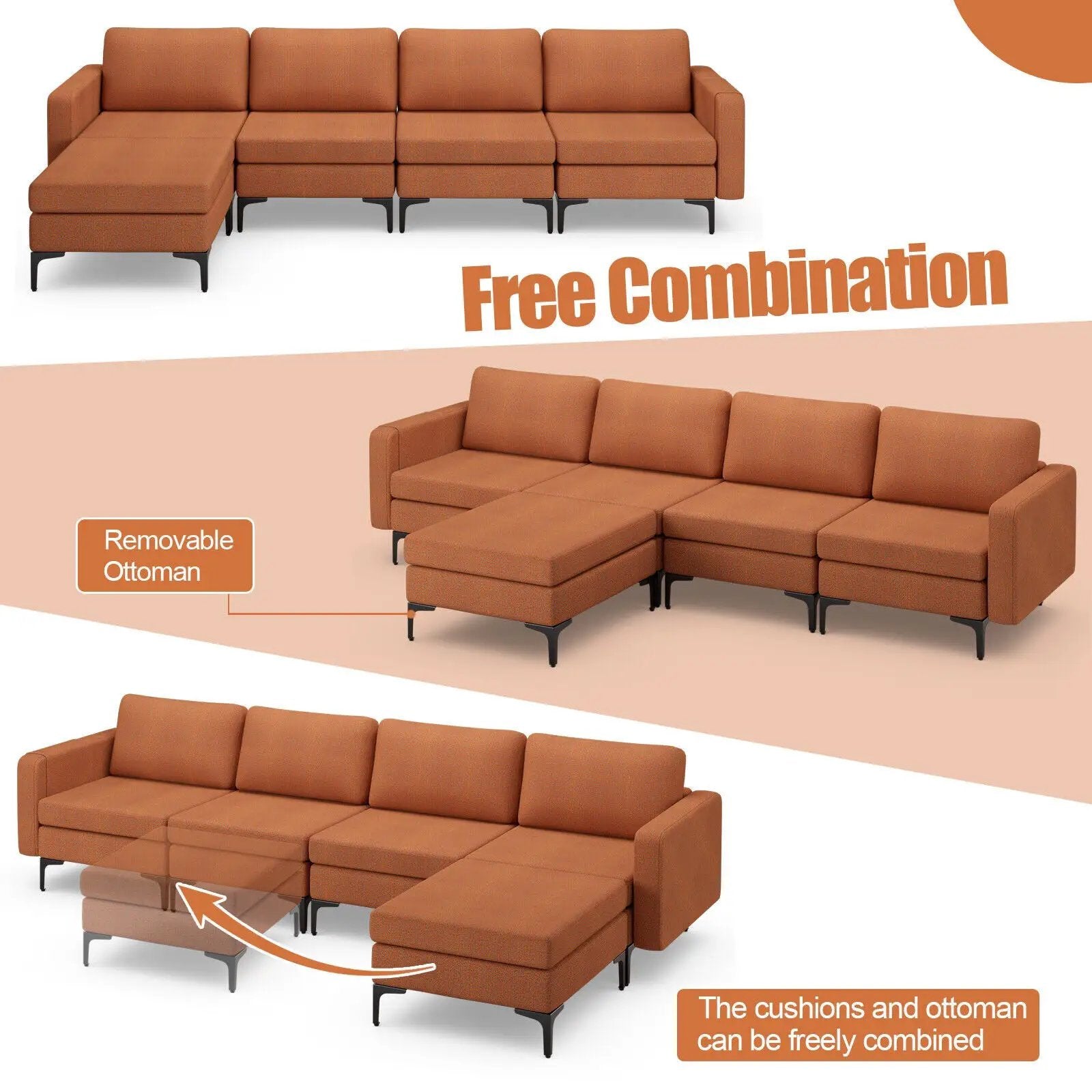 Modular L-shaped Sectional Sofa with Reversible Ottoman and 2 USB Ports by DirectDeals
