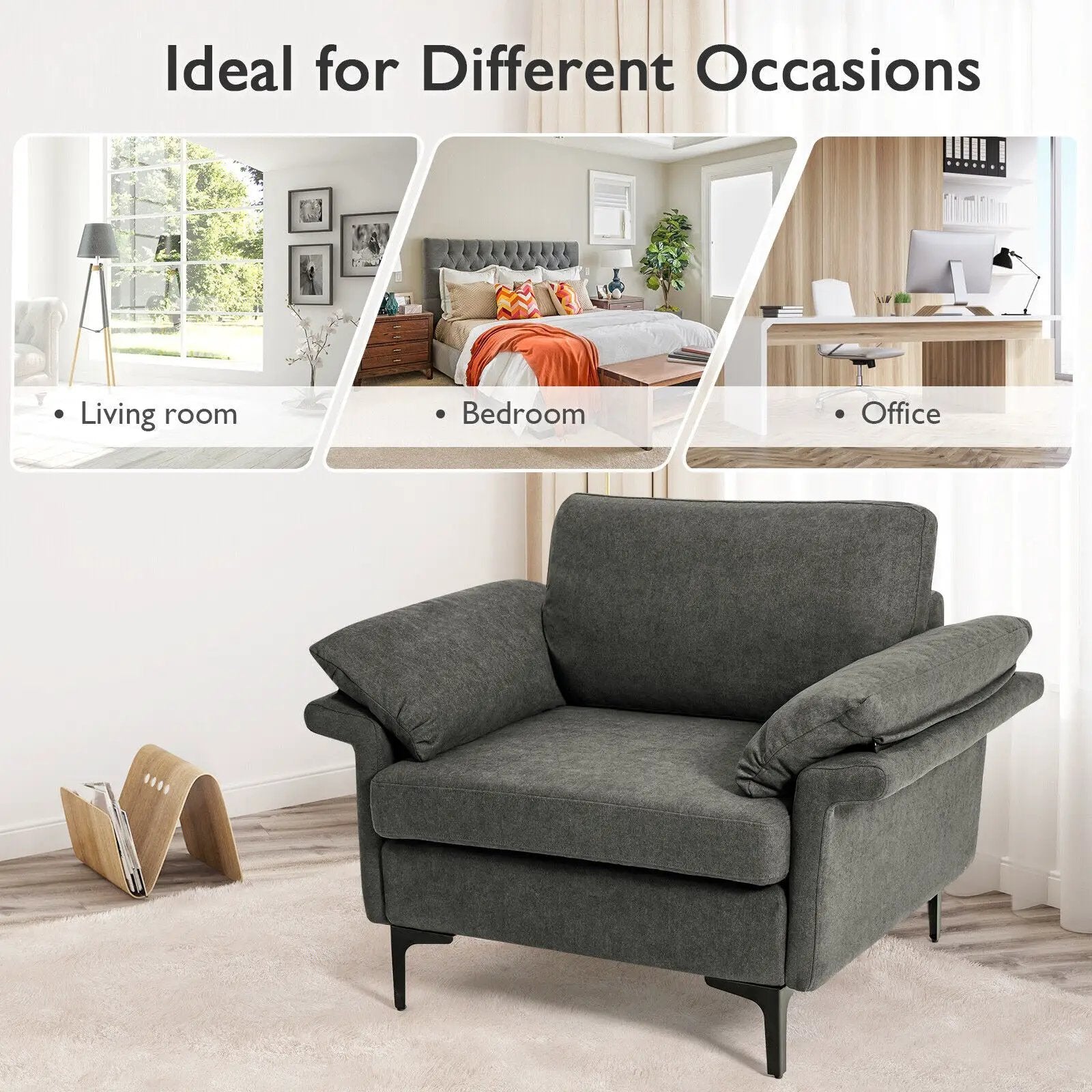 Modern Fabric Accent Armchair with Original Distributed Spring and Armrest Cushions by DirectDeals