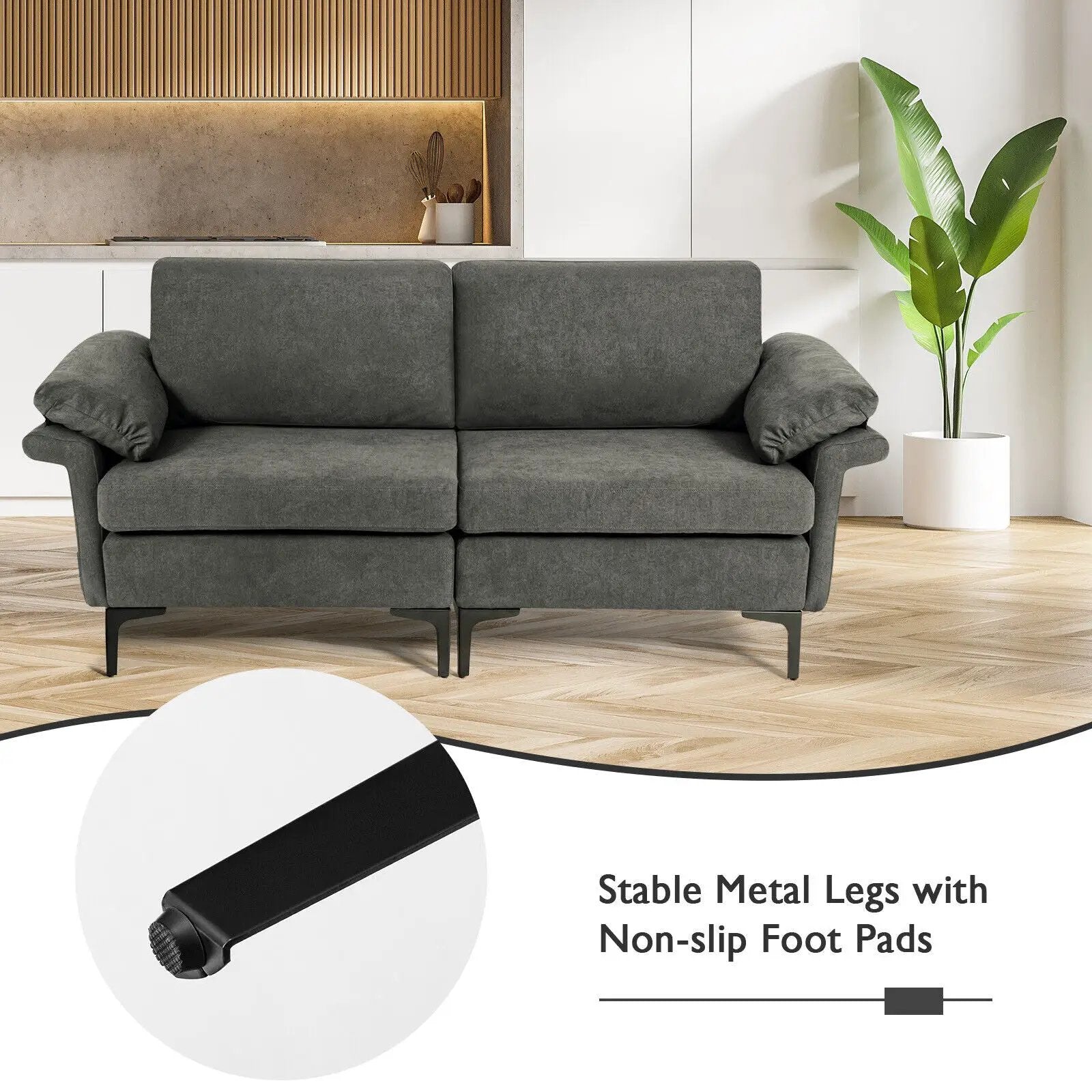 Modern Fabric Loveseat Sofa for with Metal Legs and Armrest Pillows by DirectDeals