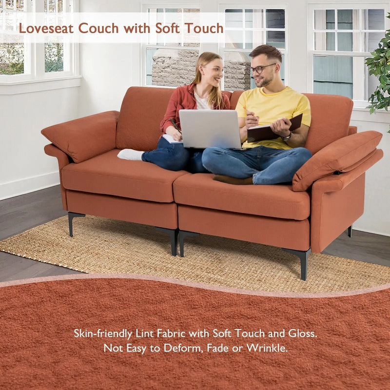 Modern Fabric Loveseat Sofa for with Metal Legs and Armrest Pillows by DirectDeals