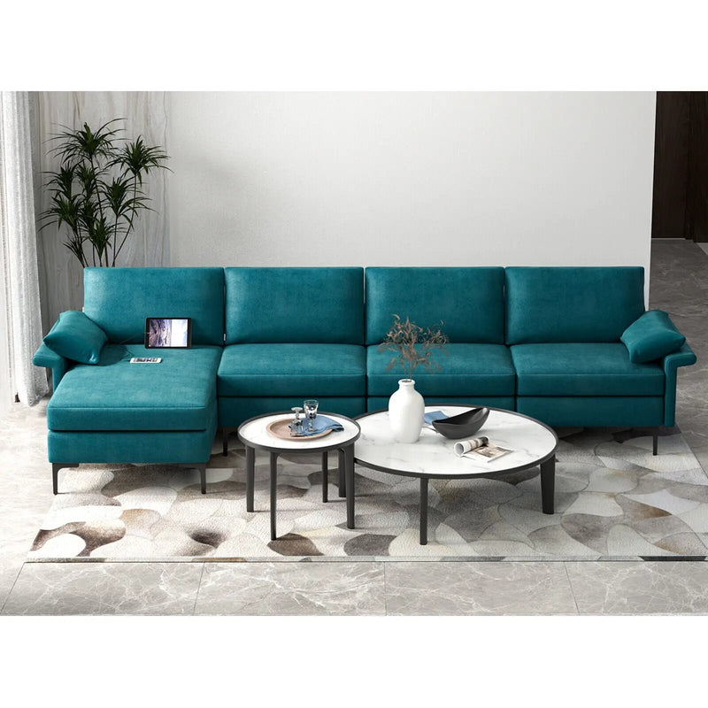 Extra Large L-shaped Sectional Sofa with Reversible Chaise and 2 USB Ports for 4-5 People by DirectDeals