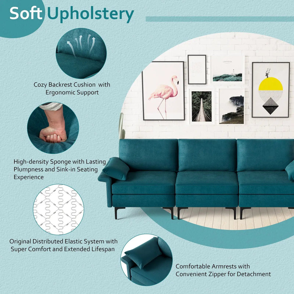 Large 3-Seat Sofa Sectional with Metal Legs for 3-4 people, photo 31 of 32