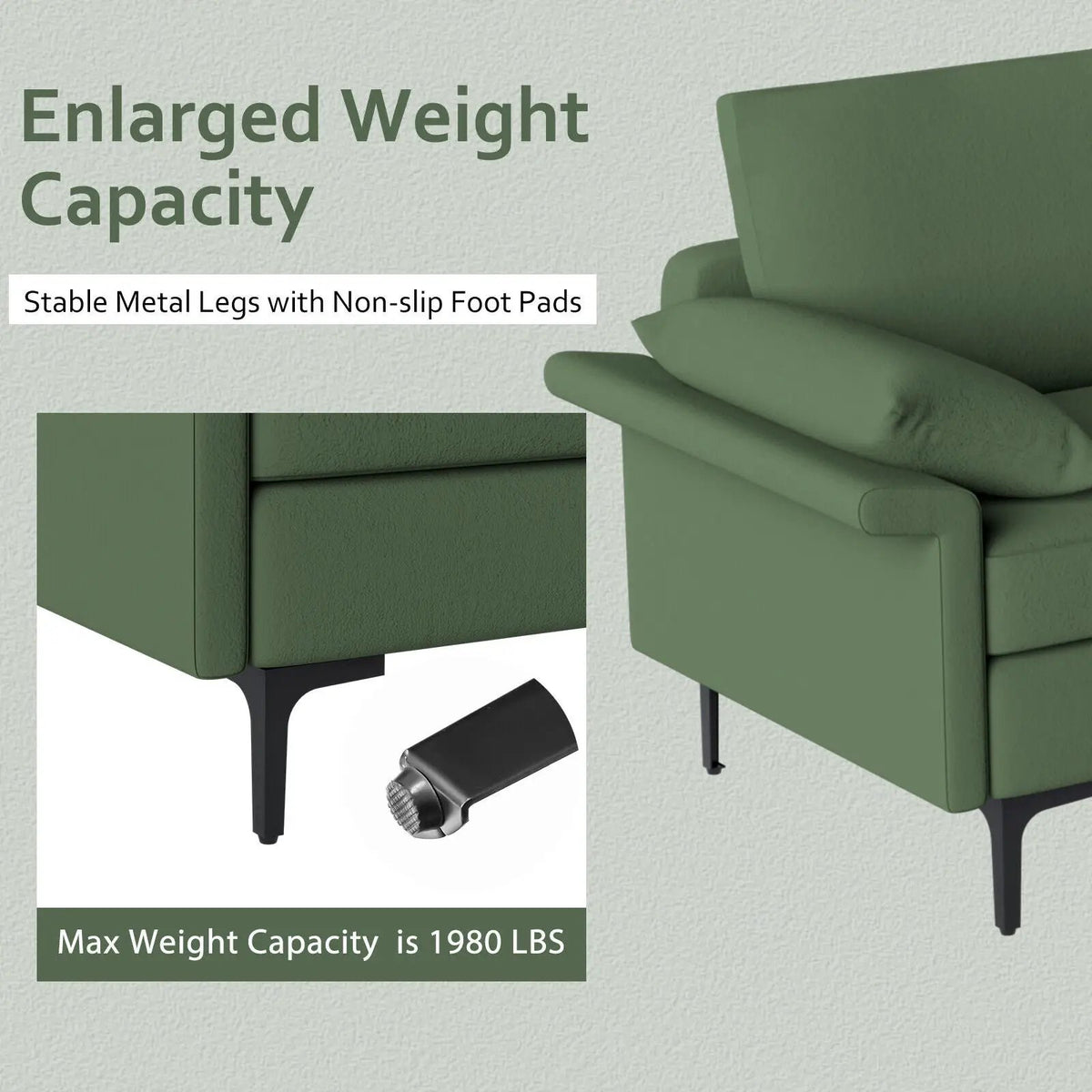 Large 3-Seat Sofa Sectional with Metal Legs for 3-4 people, photo 25 of 32