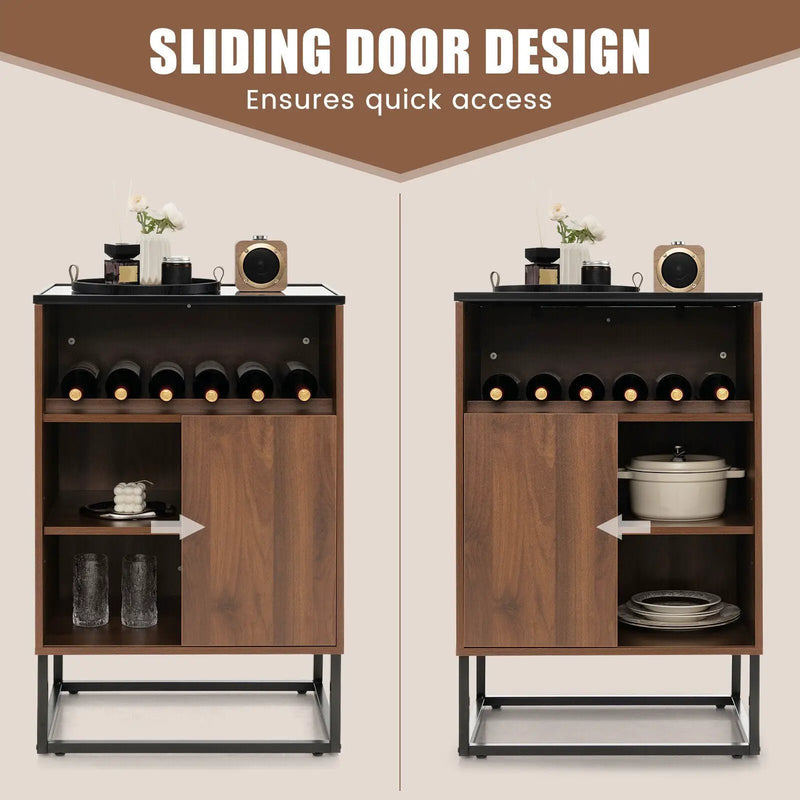 Wine Storage Cabinet Buffet Sideboard with Adjustable Shelf and Sliding Door-Brown by DirectDeals