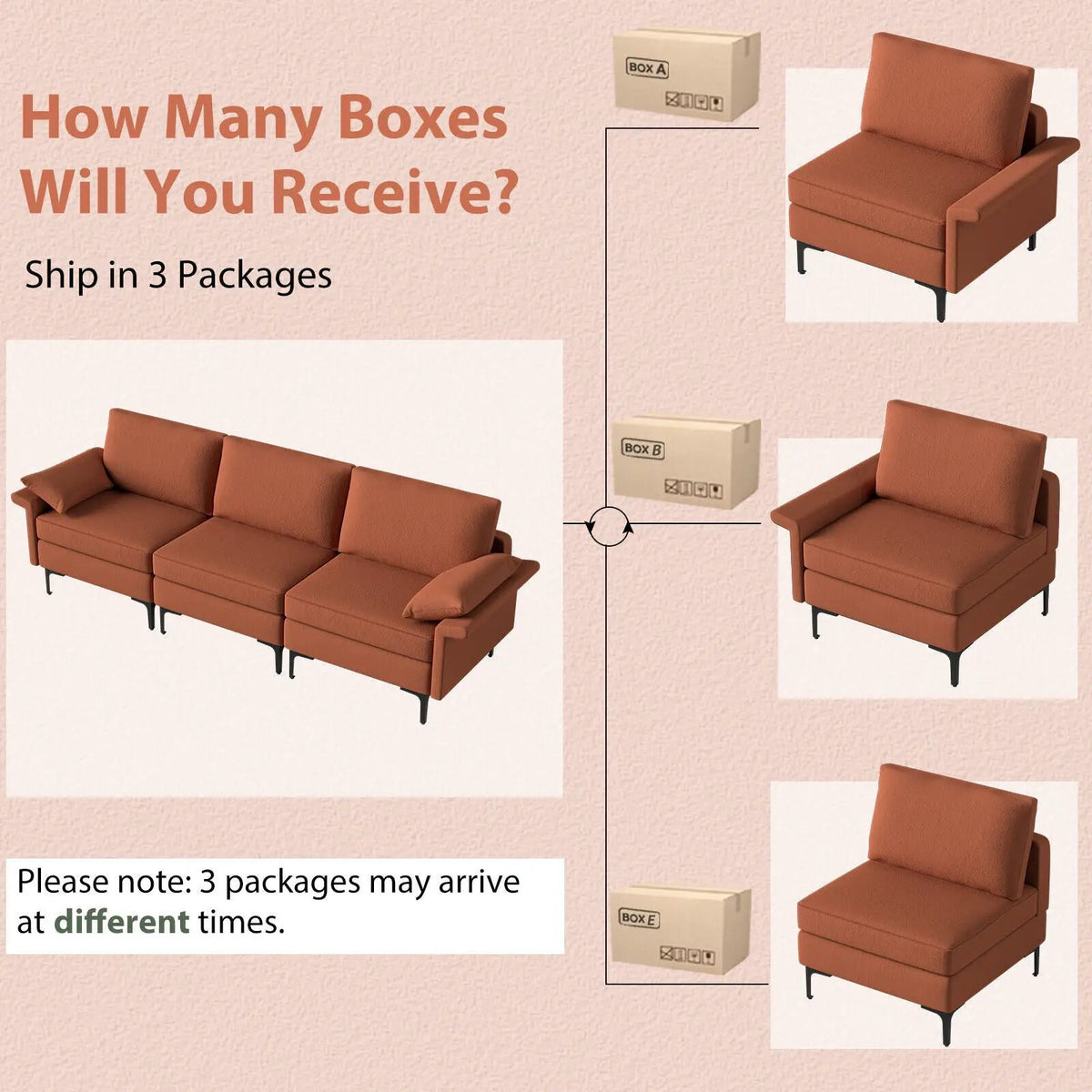 Large 3-Seat Sofa Sectional with Metal Legs for 3-4 people, photo 18 of 32
