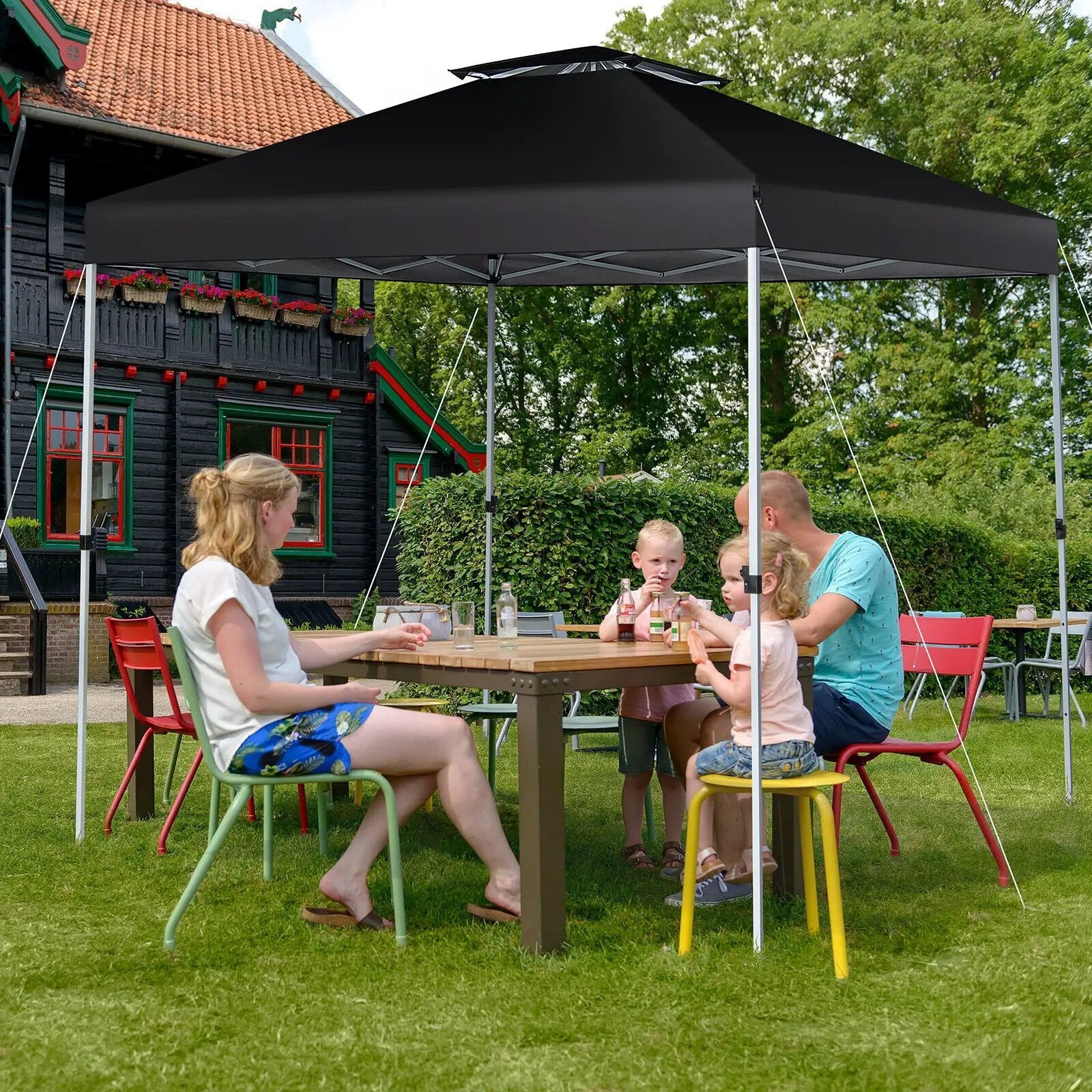 2-Tier 10 x 10 Feet Pop-up Canopy Tent with Wheeled Carry Bag-Black by DirectDeals