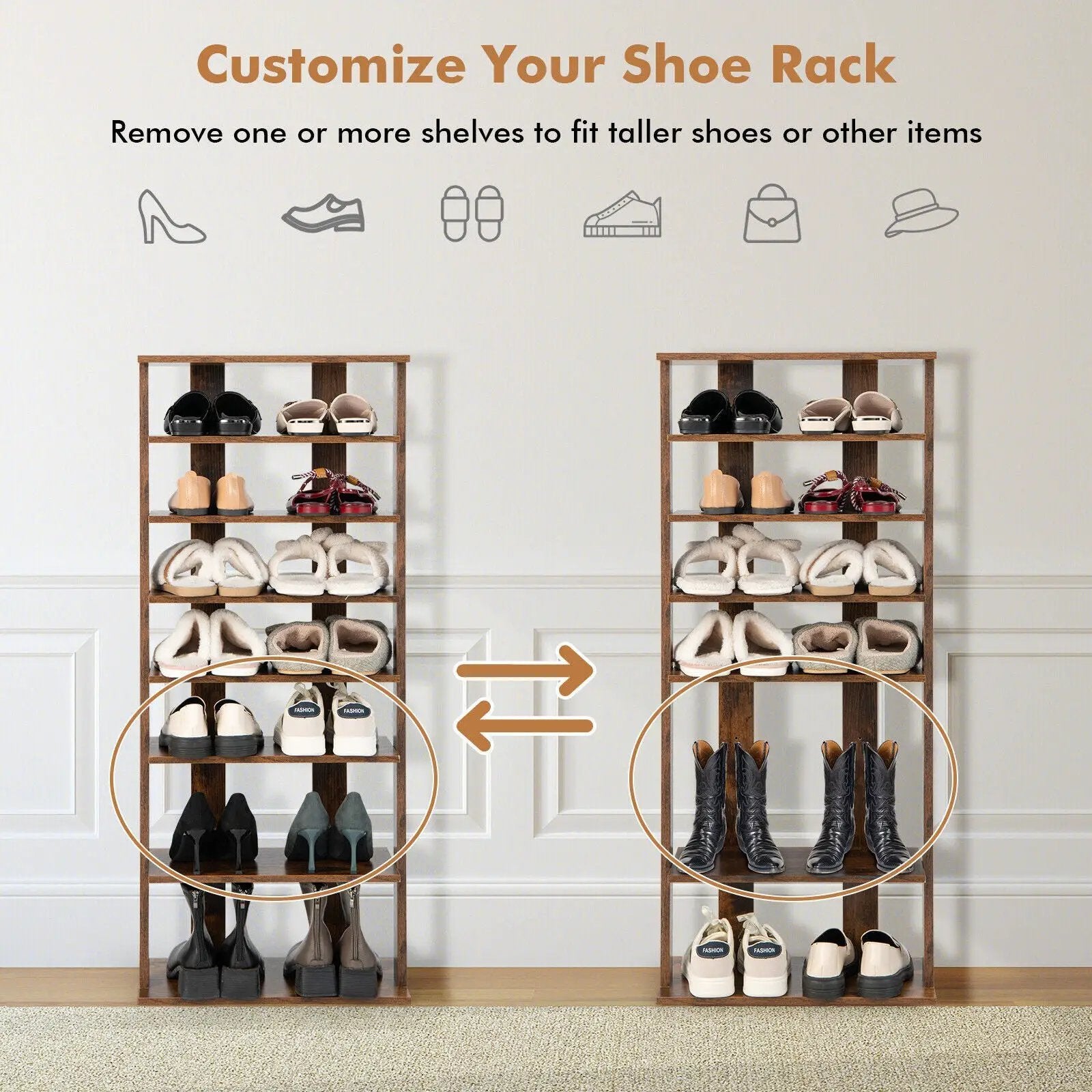 7-Tier Dual Shoe Rack Free Standing Shelves Storage Shelves Concise-Black by DirectDeals