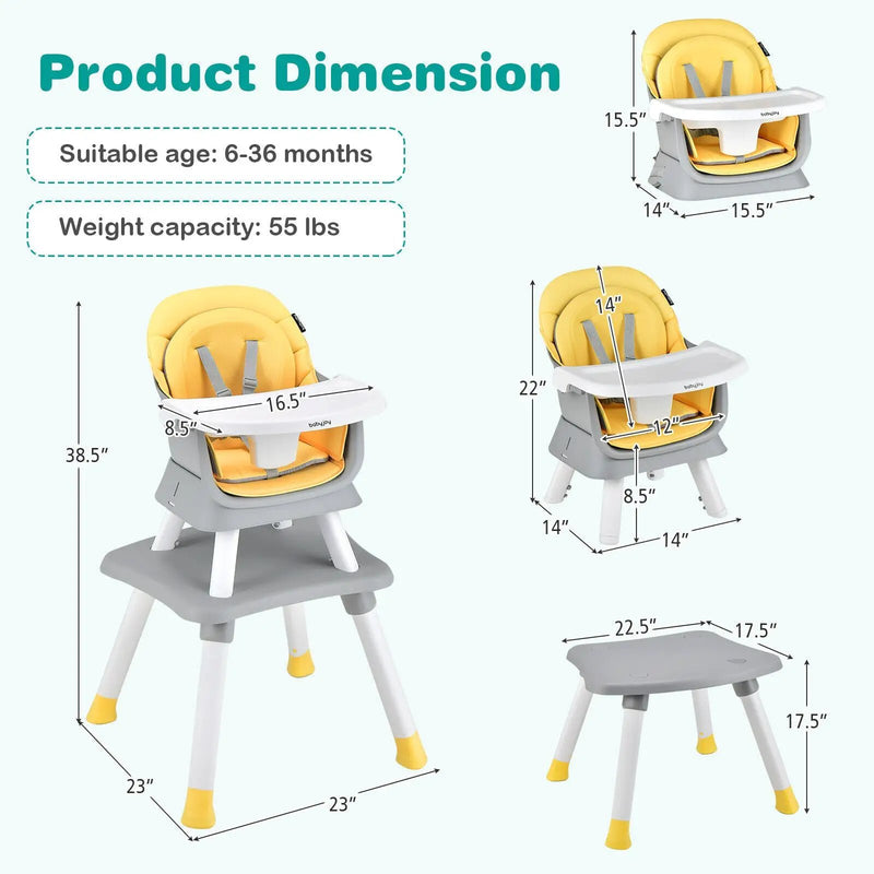 6-in-1 Convertible Baby High Chair with Adjustable Removable Tray by DirectDeals
