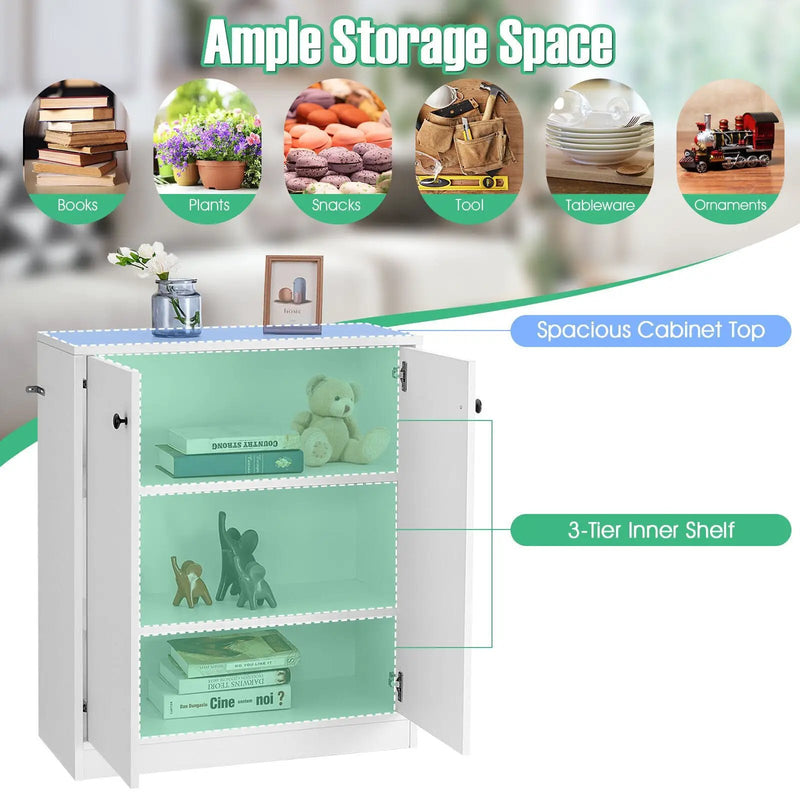 2 Door Storage Base Cabinet with 3-Tier Shelf-White by DirectDeals