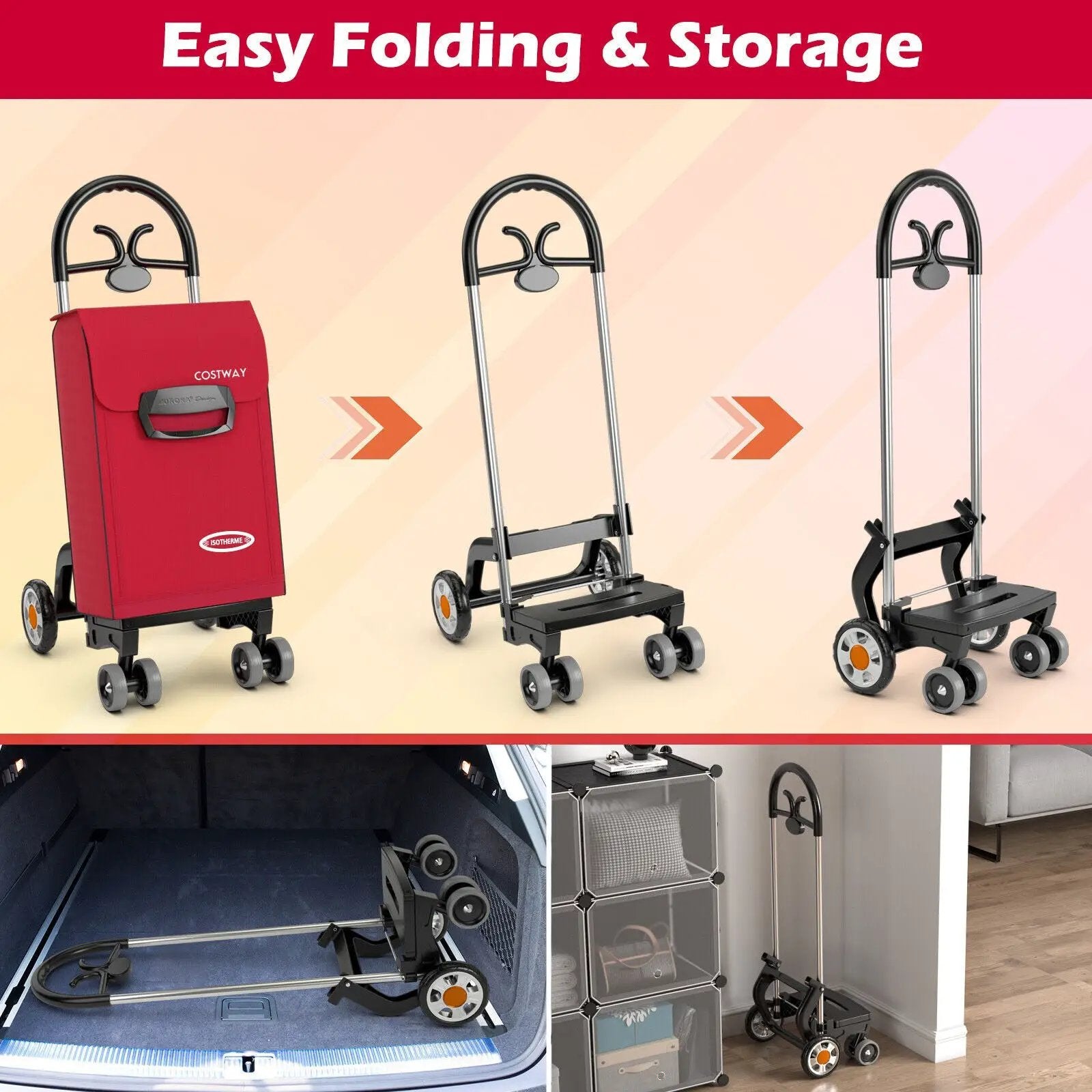 Folding Shopping Cart Utility Hand Truck with Rolling Swivel Wheels by DirectDeals
